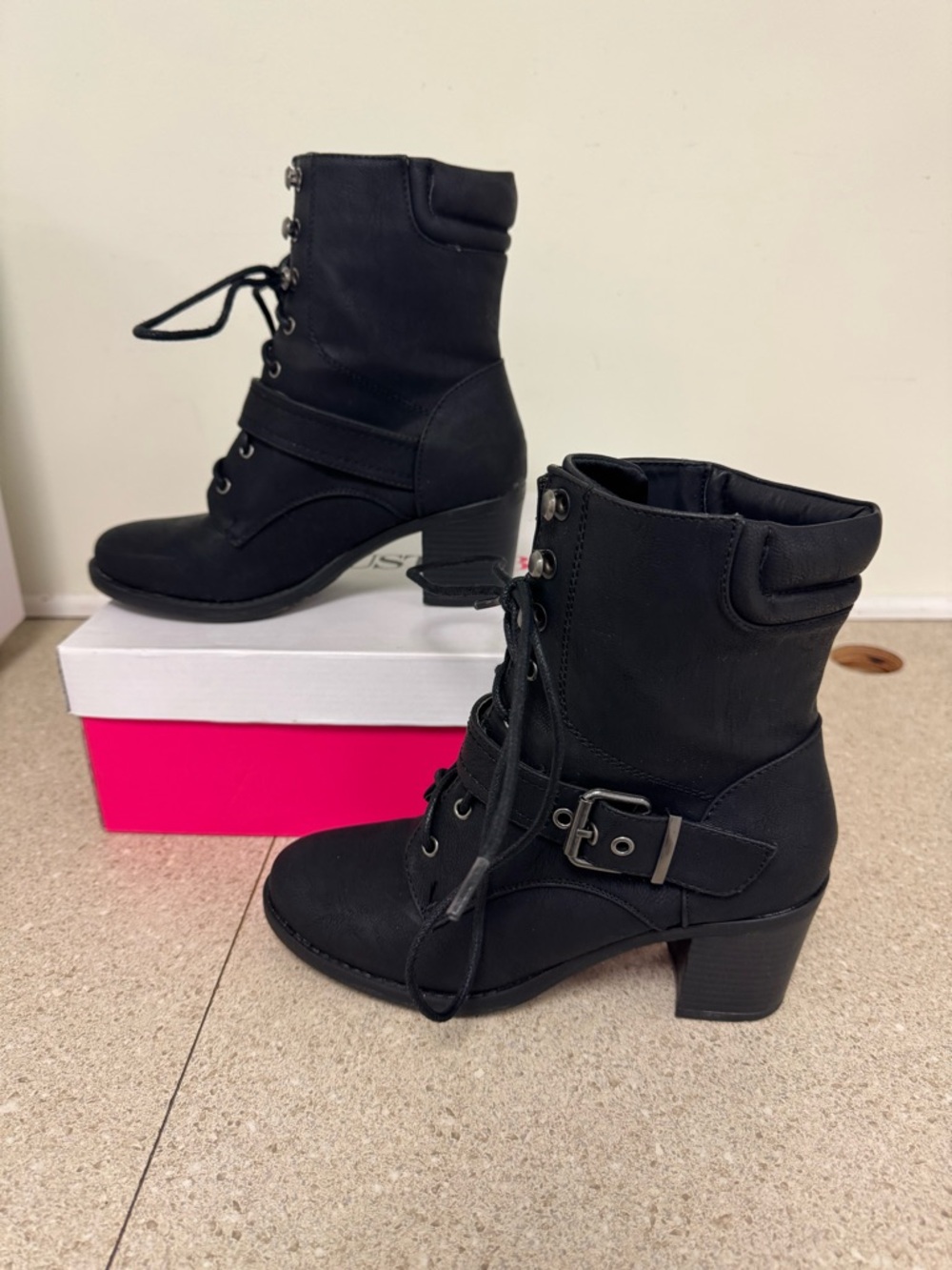 JustFab Black Lace-Up Buckle Ankle Boots